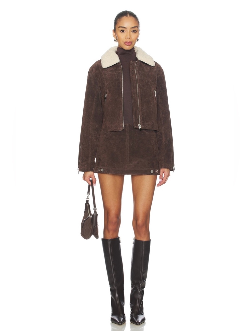 NWT BLANK NYC Chocolate Brown Suede Jacket and Matching Skirt Set - Small / 27